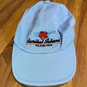 Perrin Sanibel Island Florida Hat Adult OSFA Blue Cotton Embroidered Hibiscus